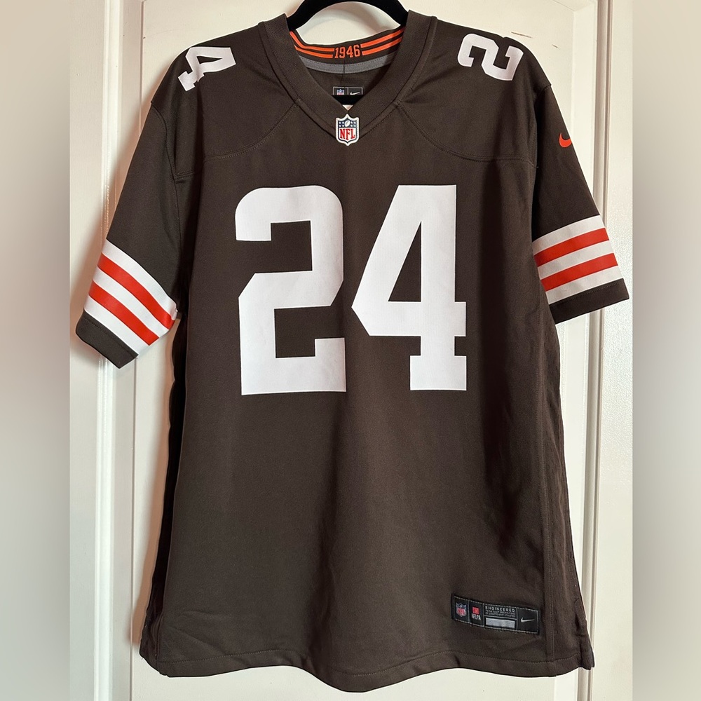 Nike Dark Brown Jersey with White and Orange Accents ~ Chubb